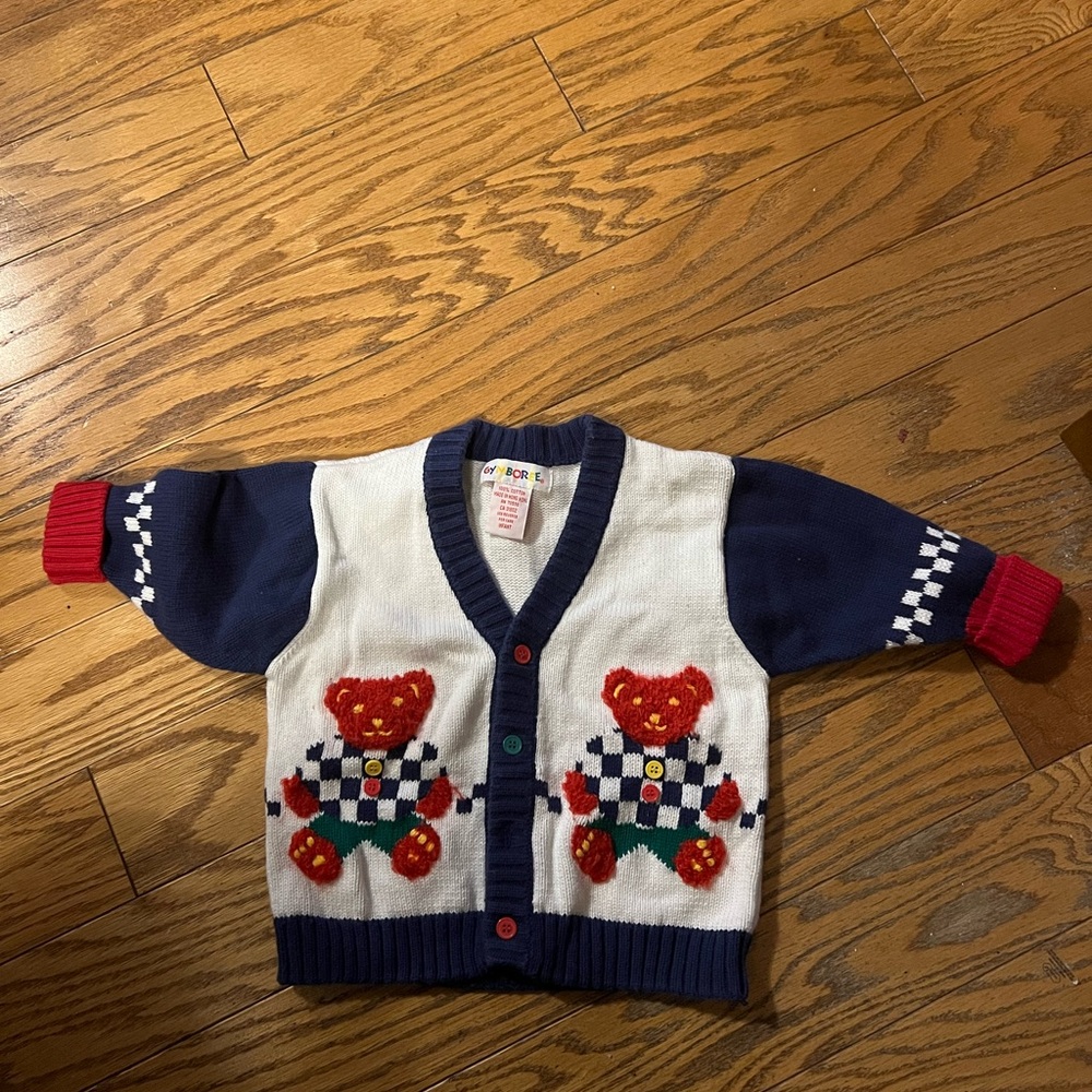 Gymboree Bear Pattern Cardigan - Navy, Red, White